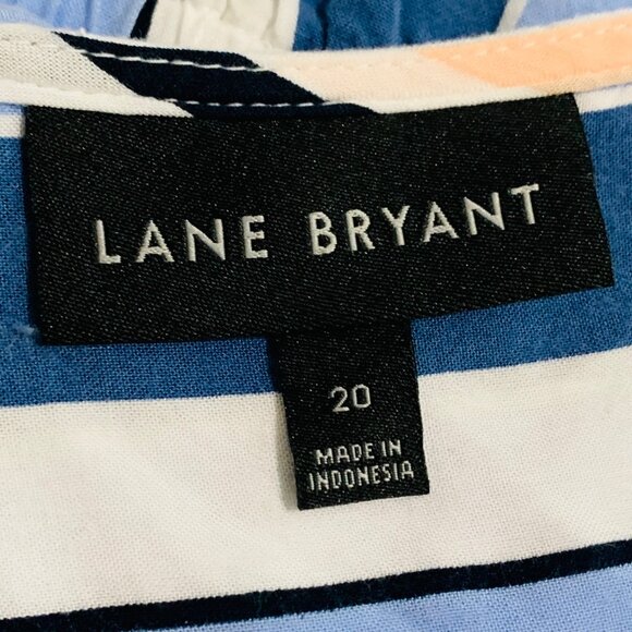 Lane Bryant Size 20 Striped Peplum Button-Front Rayon Blouse With Long Sleeves - Picture 3 of 11